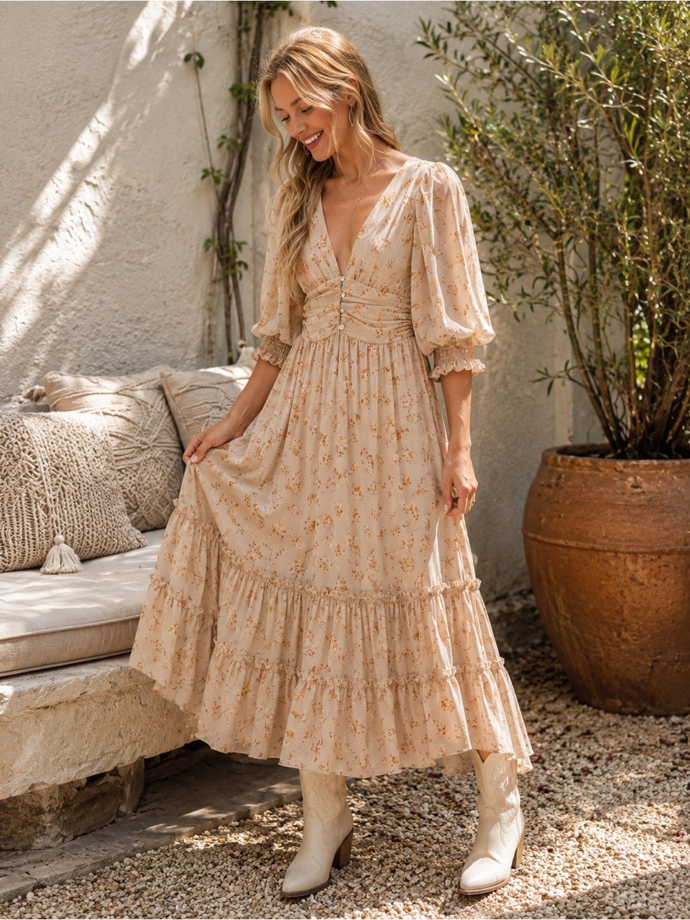NWT Altar'd State 70s Retro Cottagecore Peasant Boho Floral Maxi Dress M